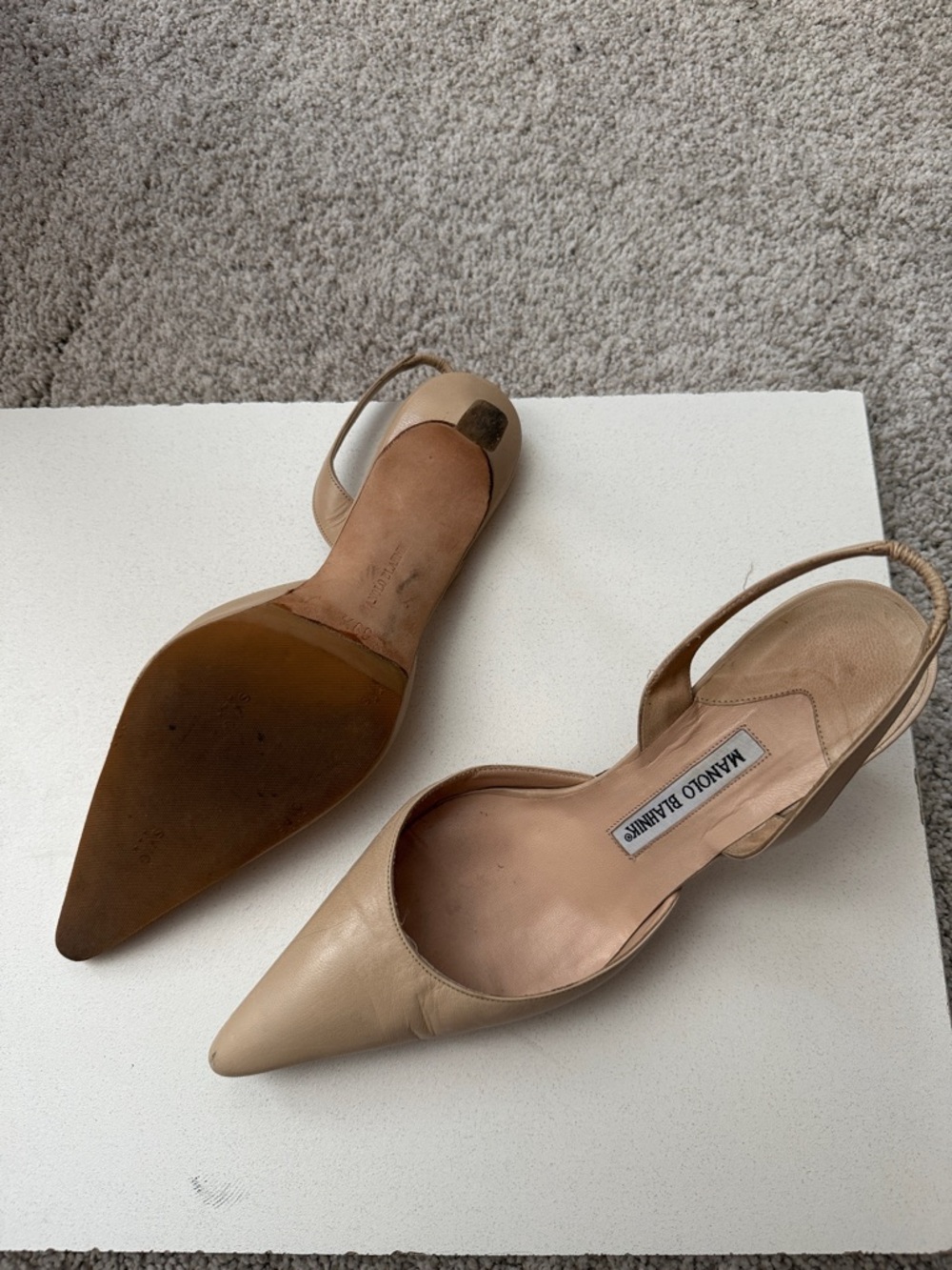 Manolo Blahnik Nude Pointed-Toe Slingback Heels - Picture 2 of 5